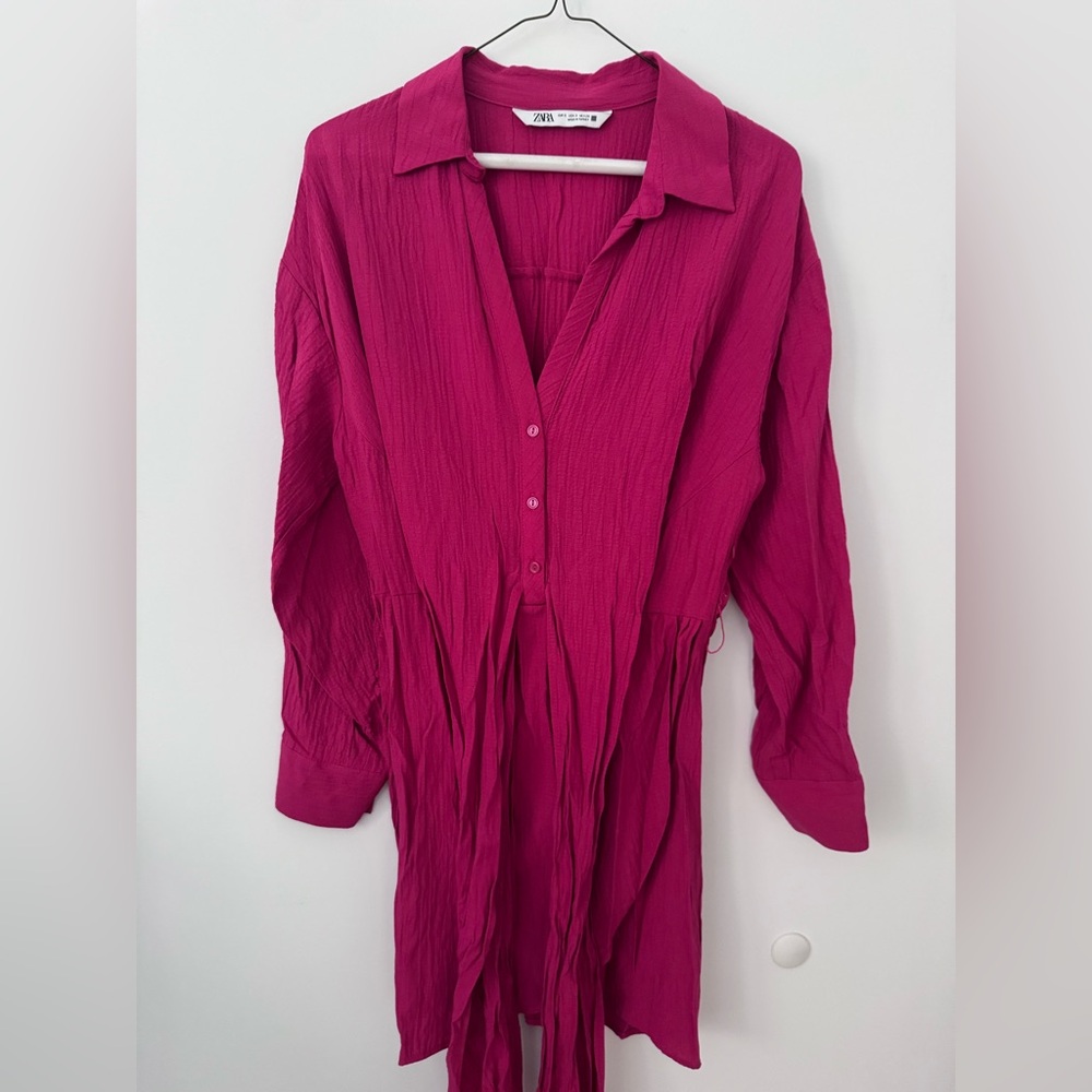Zara Women's Fuchsia Button-Down Shirt/Tunic/Blouse - Picture 3 of 6